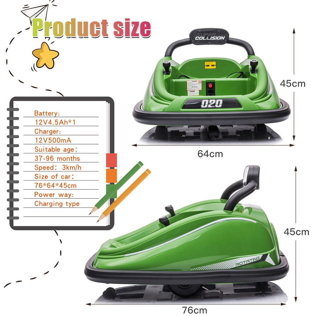 360° Rotating LED Bumper Car for Kids with Twin Motors and Parental Remote Control
