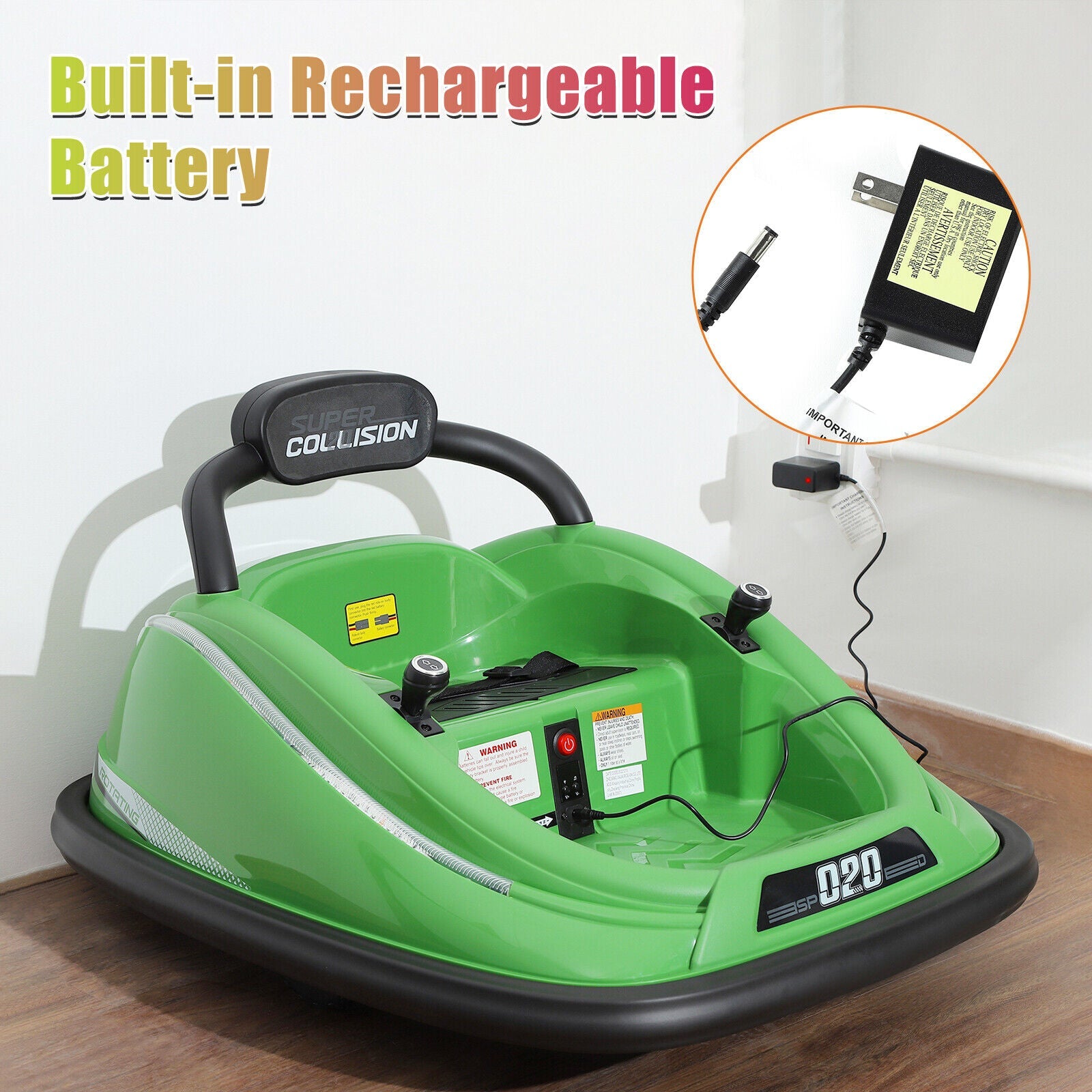 360° Spin Electric Bumper Car for Kids & Toddlers with Remote Control - 2 Modes, 12V Power