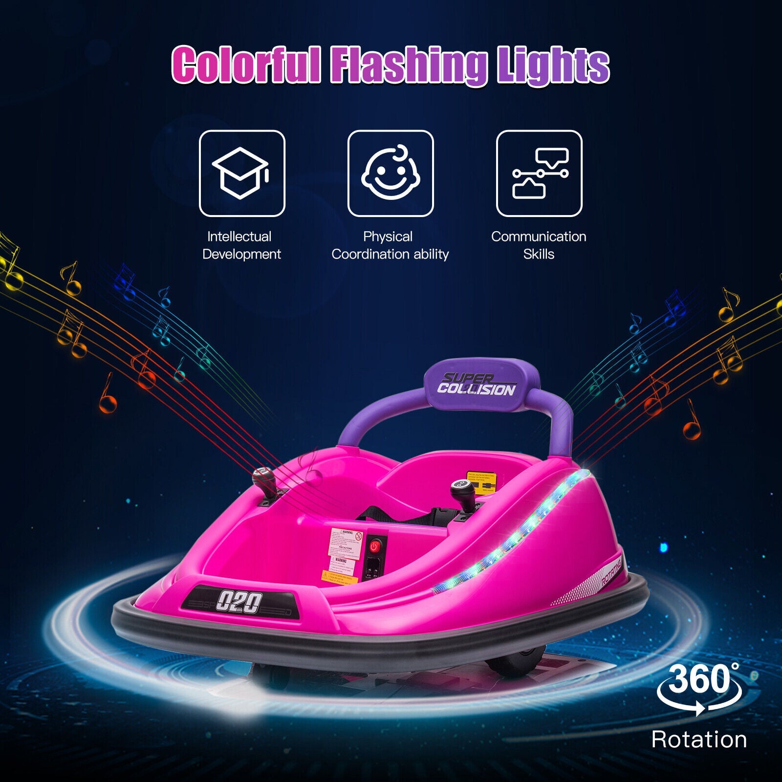 360° Spin Electric Bumper Car for Kids & Toddlers with Remote Control - 2 Modes, 12V Power