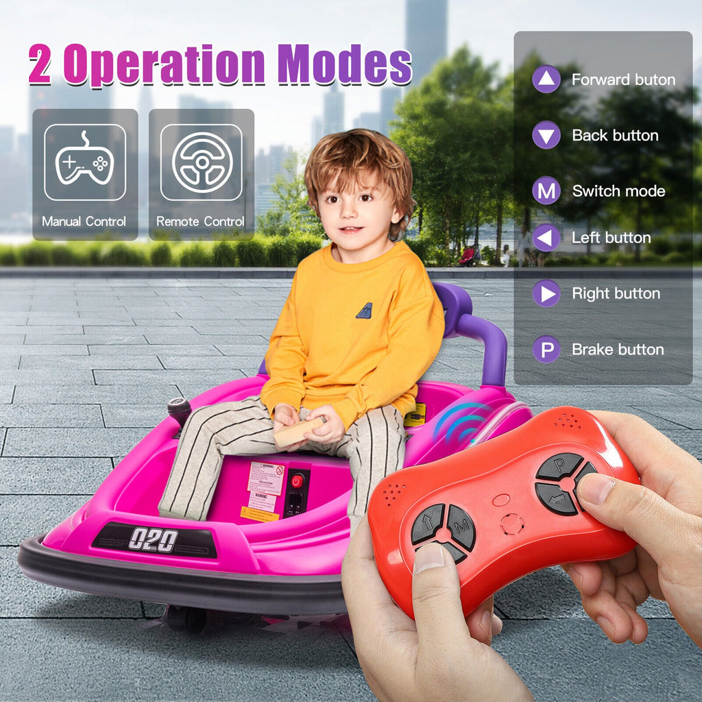 360° Spin Electric Bumper Car for Kids & Toddlers with Remote Control - 2 Modes, 12V Power