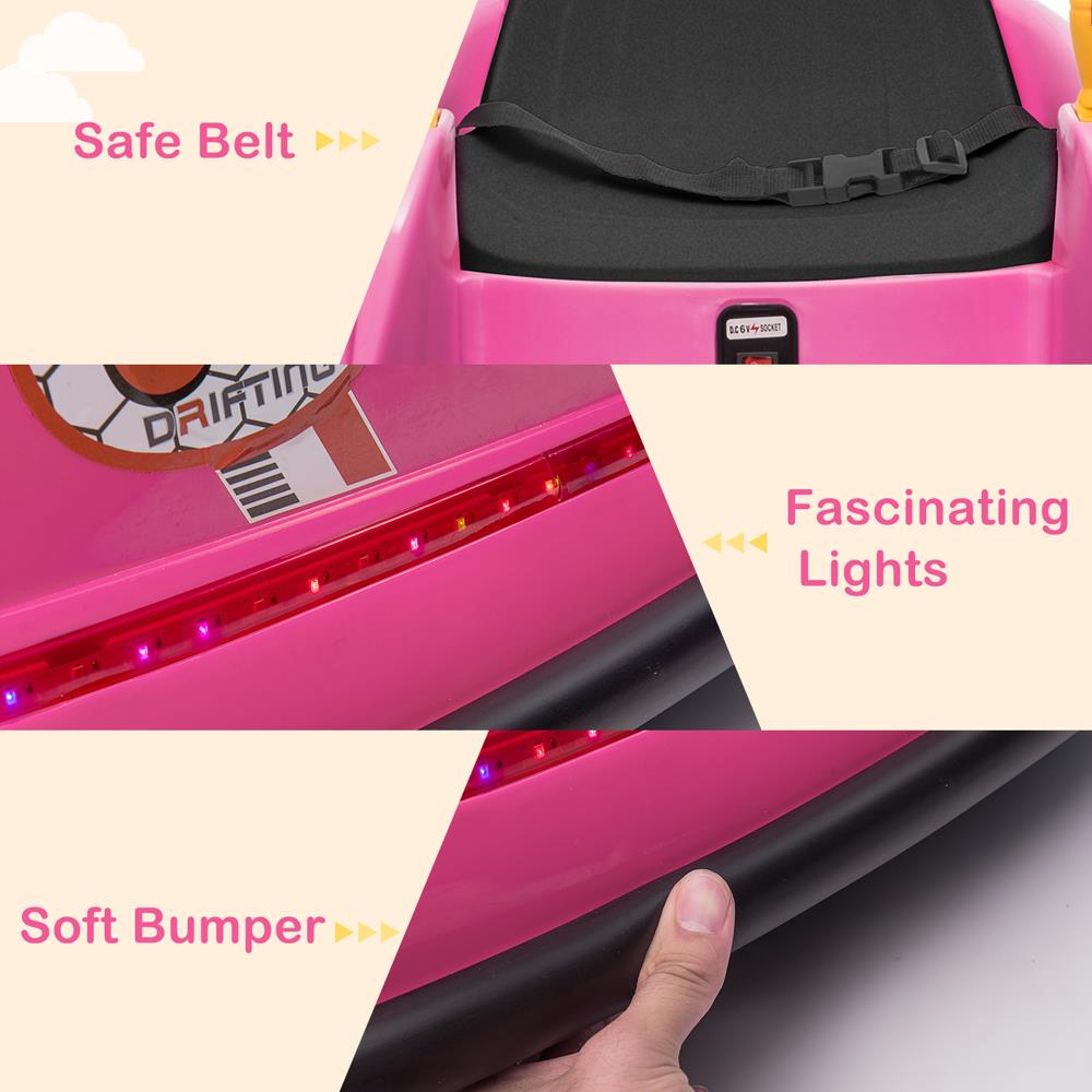 360 Spin Electric Bumper Car for Kids with LED Lights - 6V Battery Powered