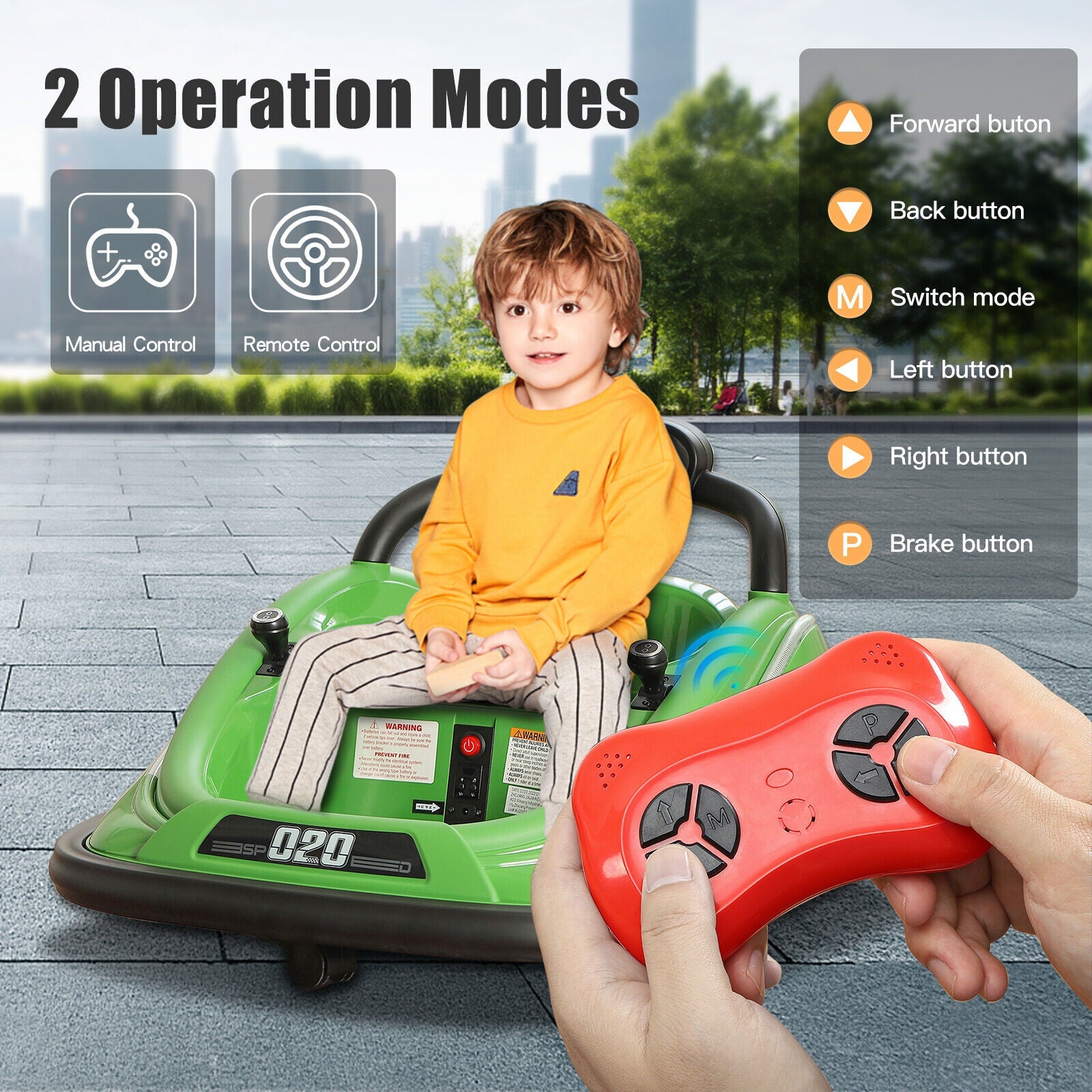 360° Spin Electric Bumper Car for Kids with LED Lights and Remote Control - 12V Ride On Vehicle