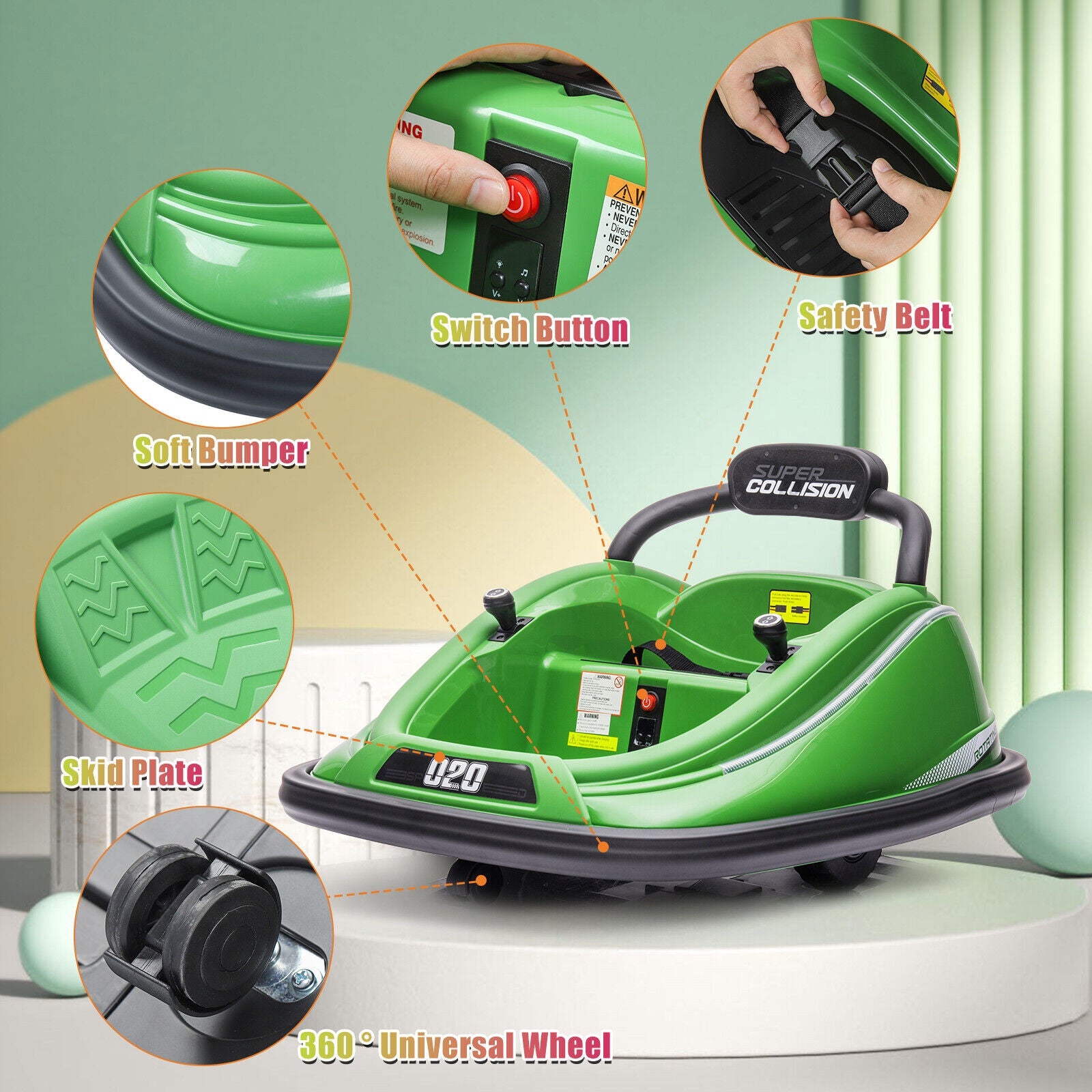 360° Spin Electric Bumper Car for Kids with Remote Control - 12V Toy Vehicle