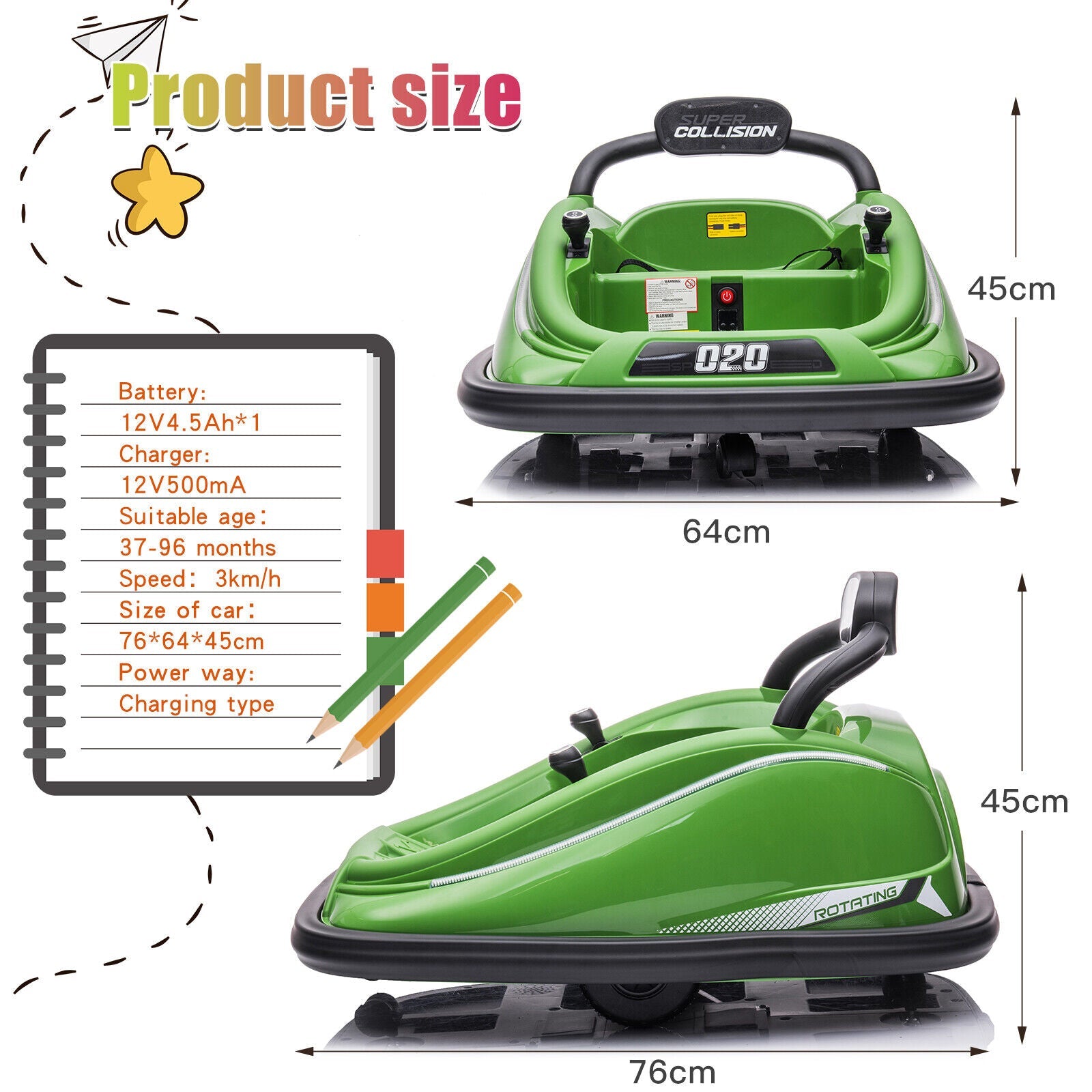 360° Spin Electric Ride-On Car for Kids with Remote Control - Bumper Vehicle Toy (12V)