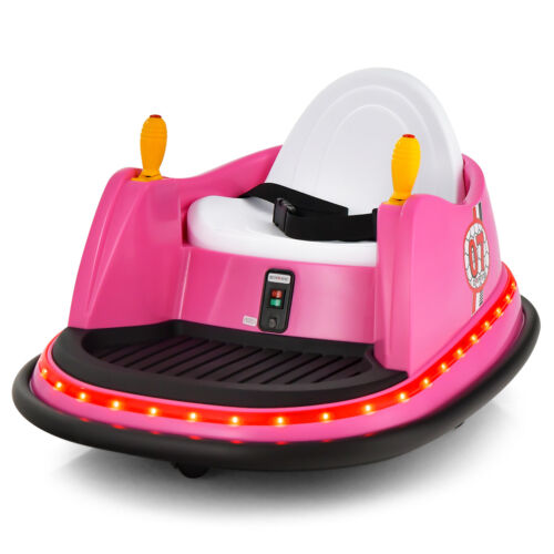 360° Spin Race Bumper Car for Kids with Remote Control - Pink 12V Vehicle