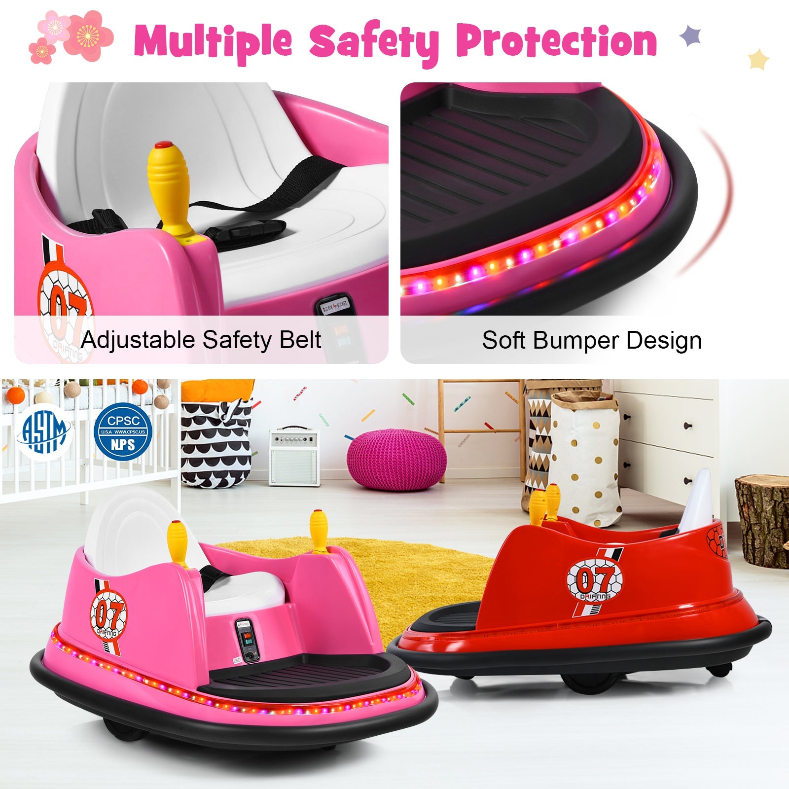 360° Spin Race Bumper Car Ride-On Toy for Kids with Remote Control - 12V Vehicle