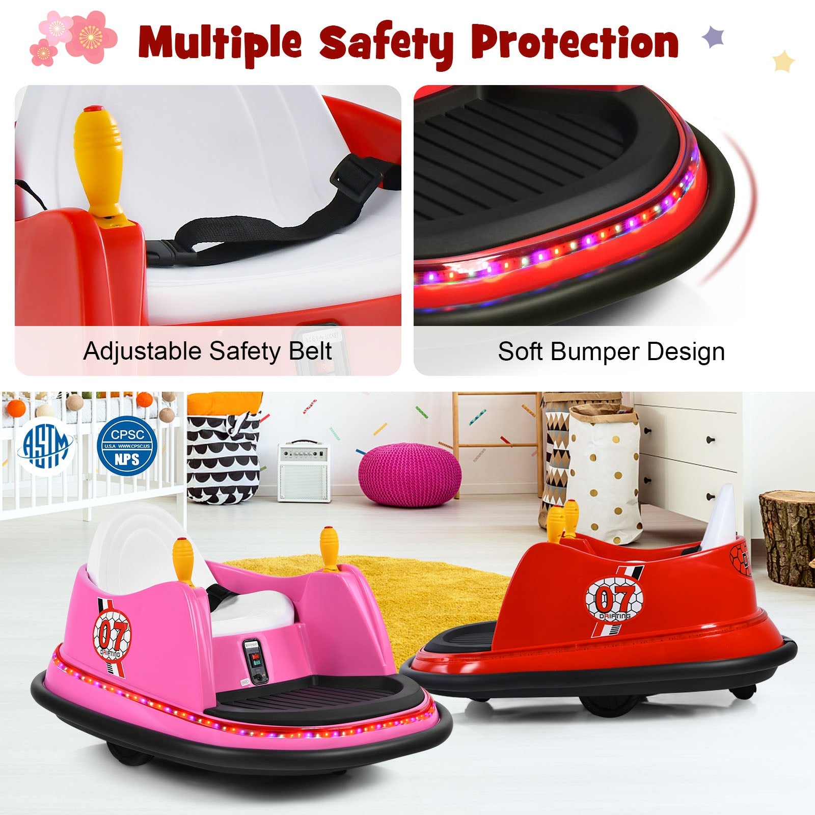 360° Spin Race Bumper Car Ride-On Toy for Kids with Remote Control - 12V Vehicle
