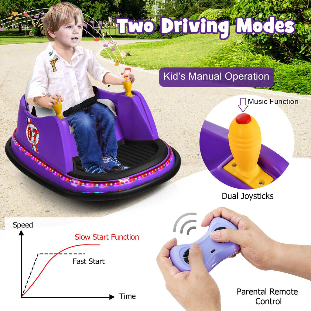 360° Spin Race Bumper Car Toy with Remote Control - 12V Purple Vehicle for Kids