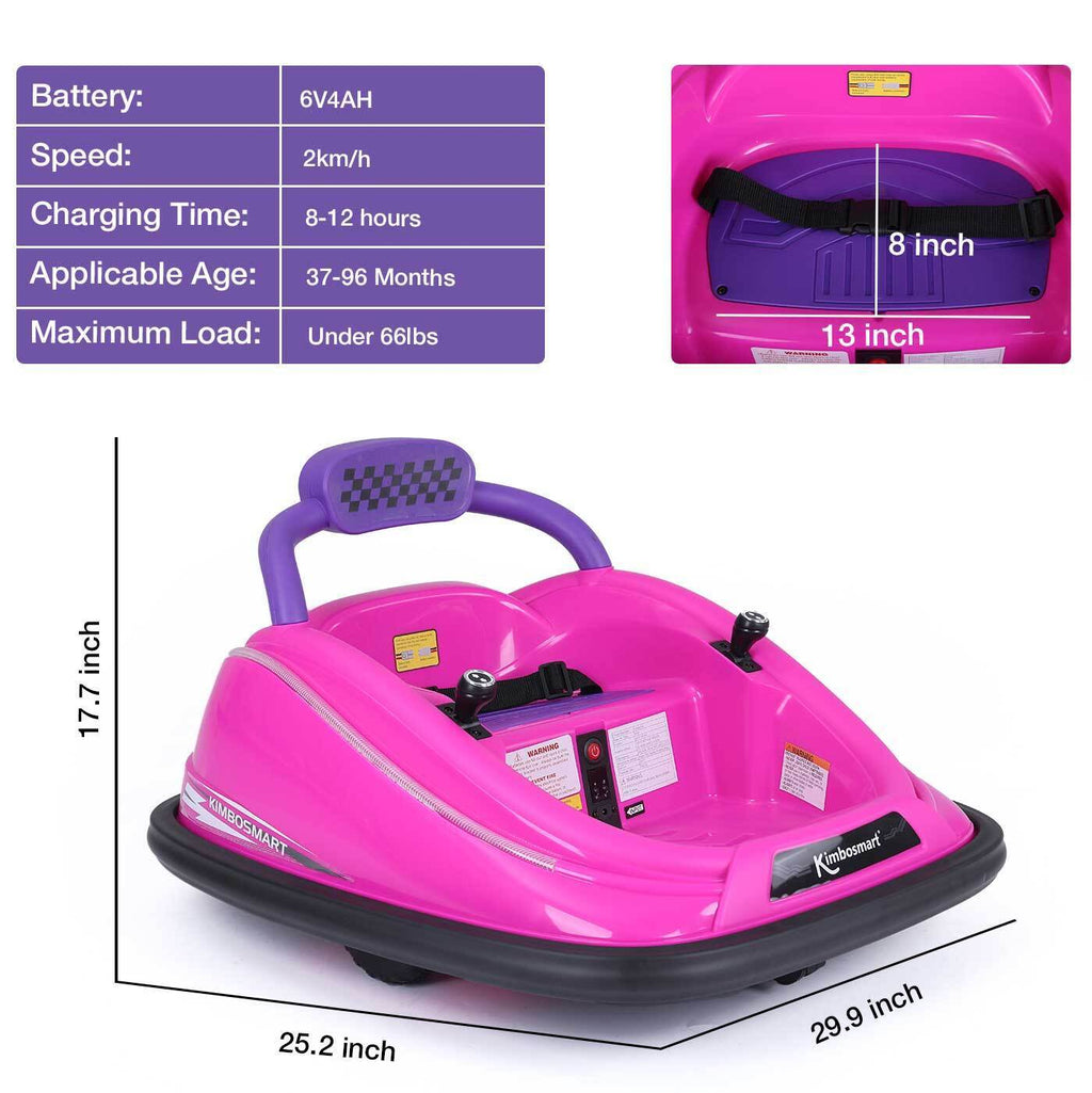 360° Spin Race Car for Kids with Remote Control and LED Lights - 6V Bumper Car Ride-On