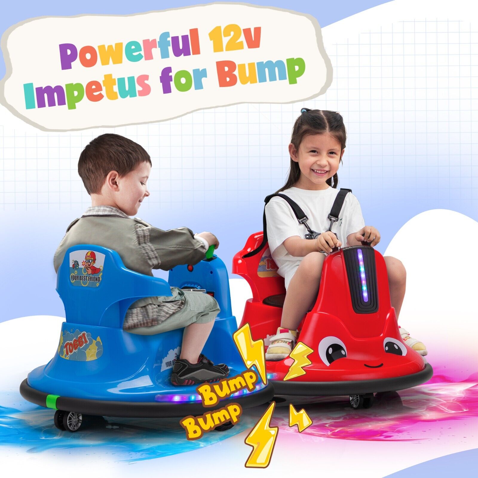 360° Spinning Bumper Car with Dual Motors, LED Lights & Remote Control - TOBBI