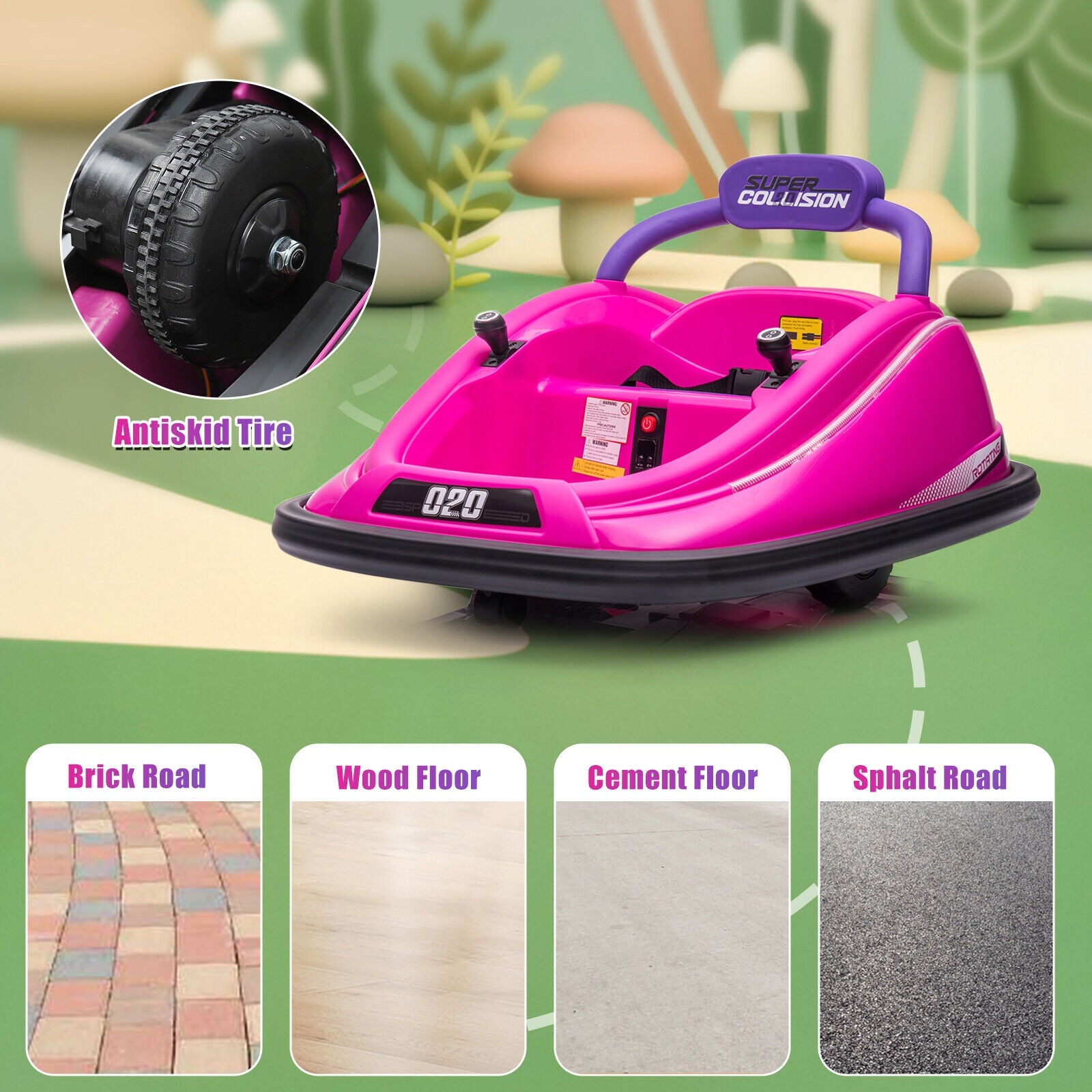 360° Spinning Electric Bumper Car for Kids with Remote Control and LED Lights - 12V