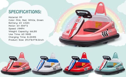 360° Spinning Electric Ride-On Bumper Car for Kids and Toddlers with 2-Speed Control