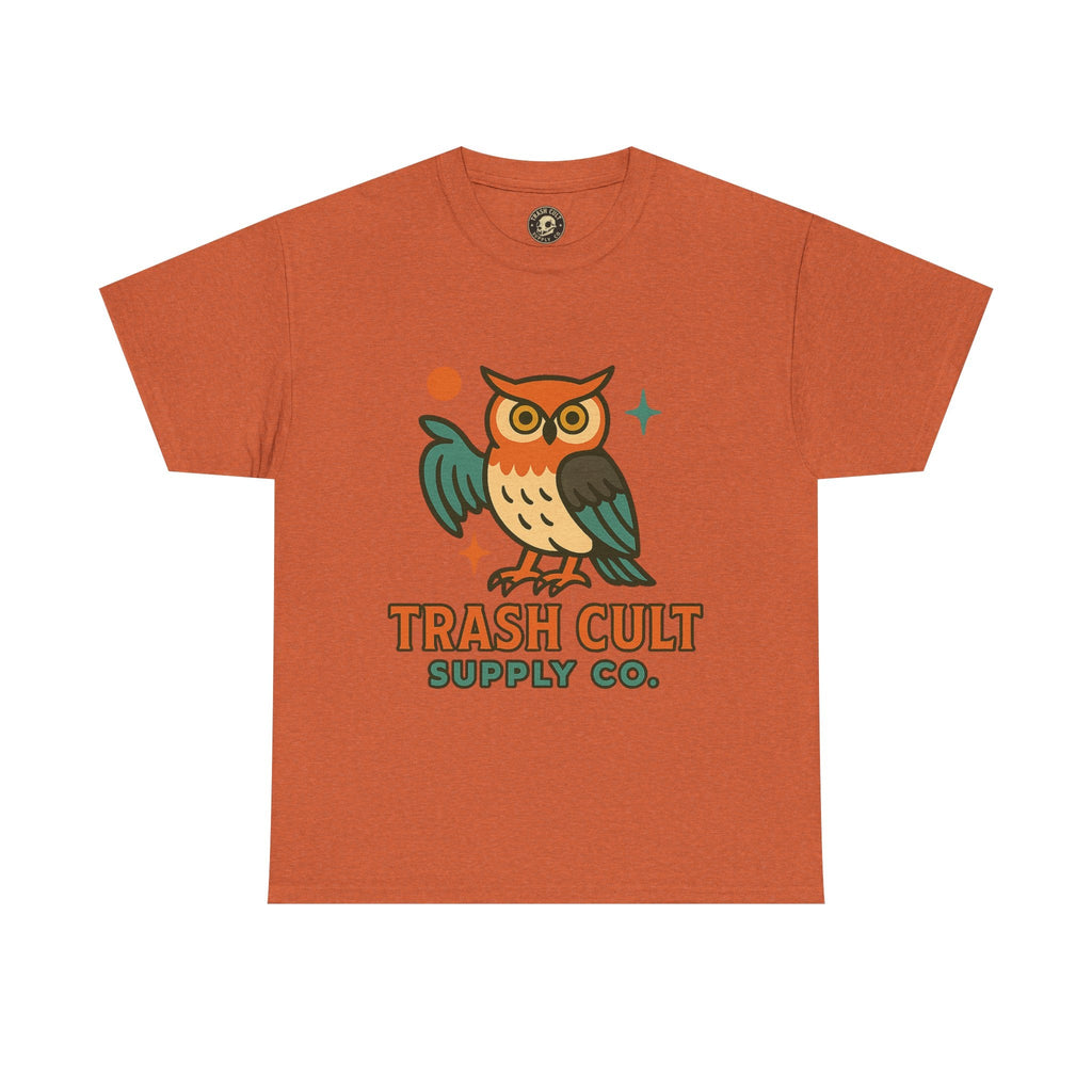 Vintage Owl Graphic Tee, Unisex Heavy Cotton Tee, Trash Cult Shirt, Nature Lover Gift, Eco-Friendly Apparel