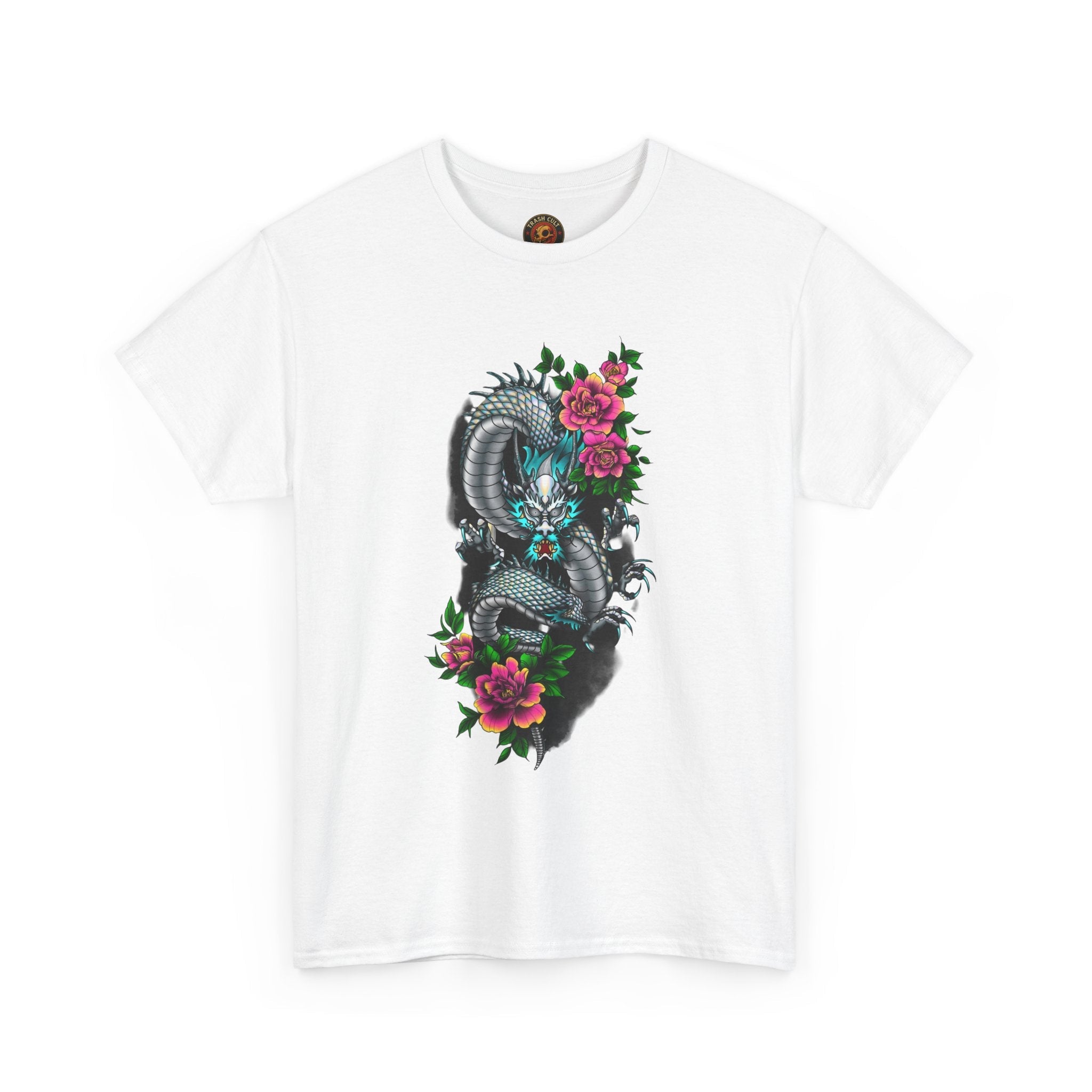 Mythic Dragon & Peonies Tattoo T-Shirt – Lara Davenport x Trash Cult Supply Co. Collab (Gildan 5000)