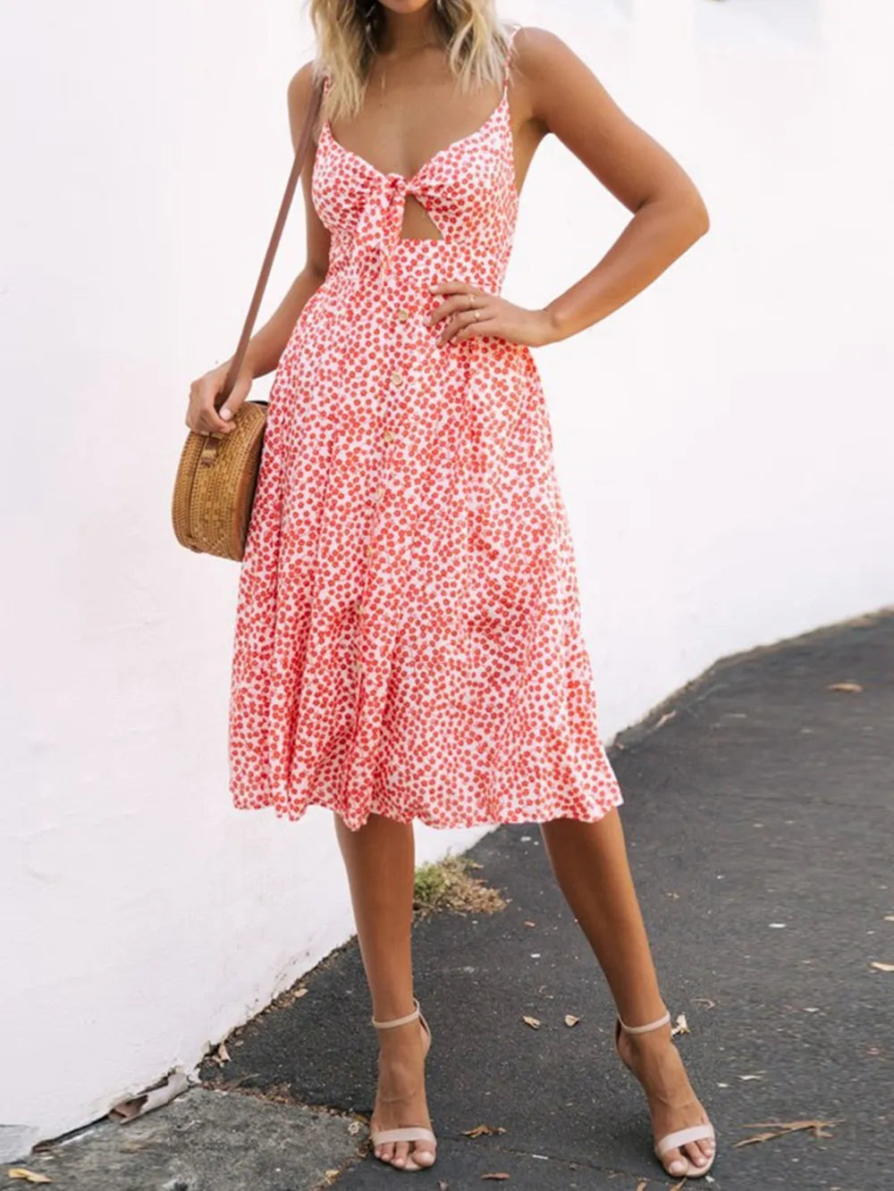 Cutout Smocked Neck Cami Dress
