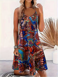 Graffiti Print V Neck Cami Dress, Vacation Sleeveless Loose Cami Dress