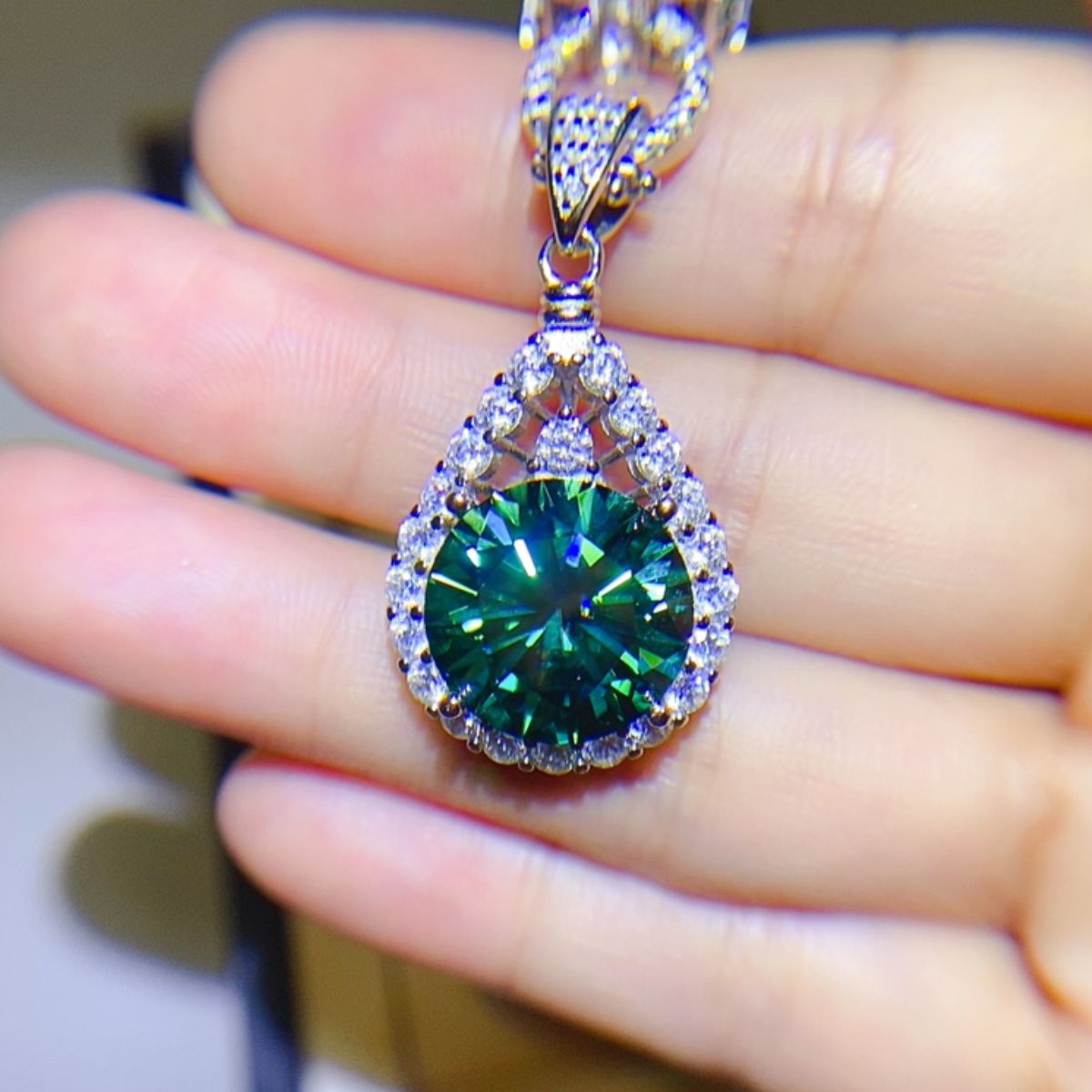10 Carat Lab-grown Adored Sterling Silver Teardrop Shape Necklace