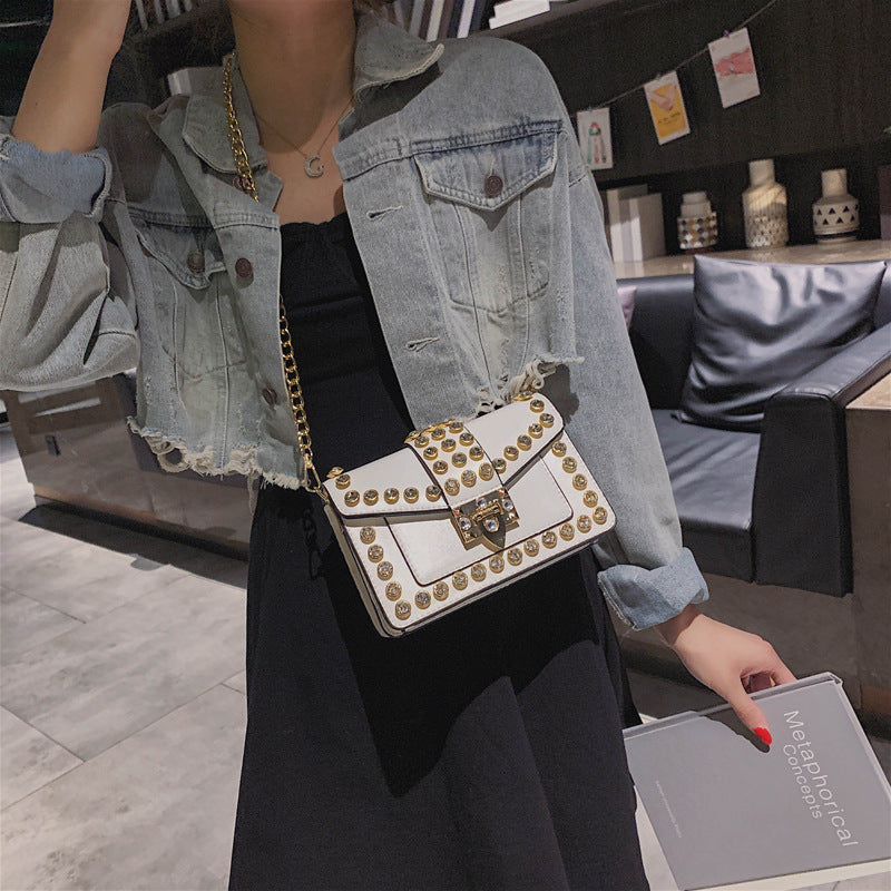 Women's Rhinestone Chain Bag - Rivet Shoulder Handbag for Evening