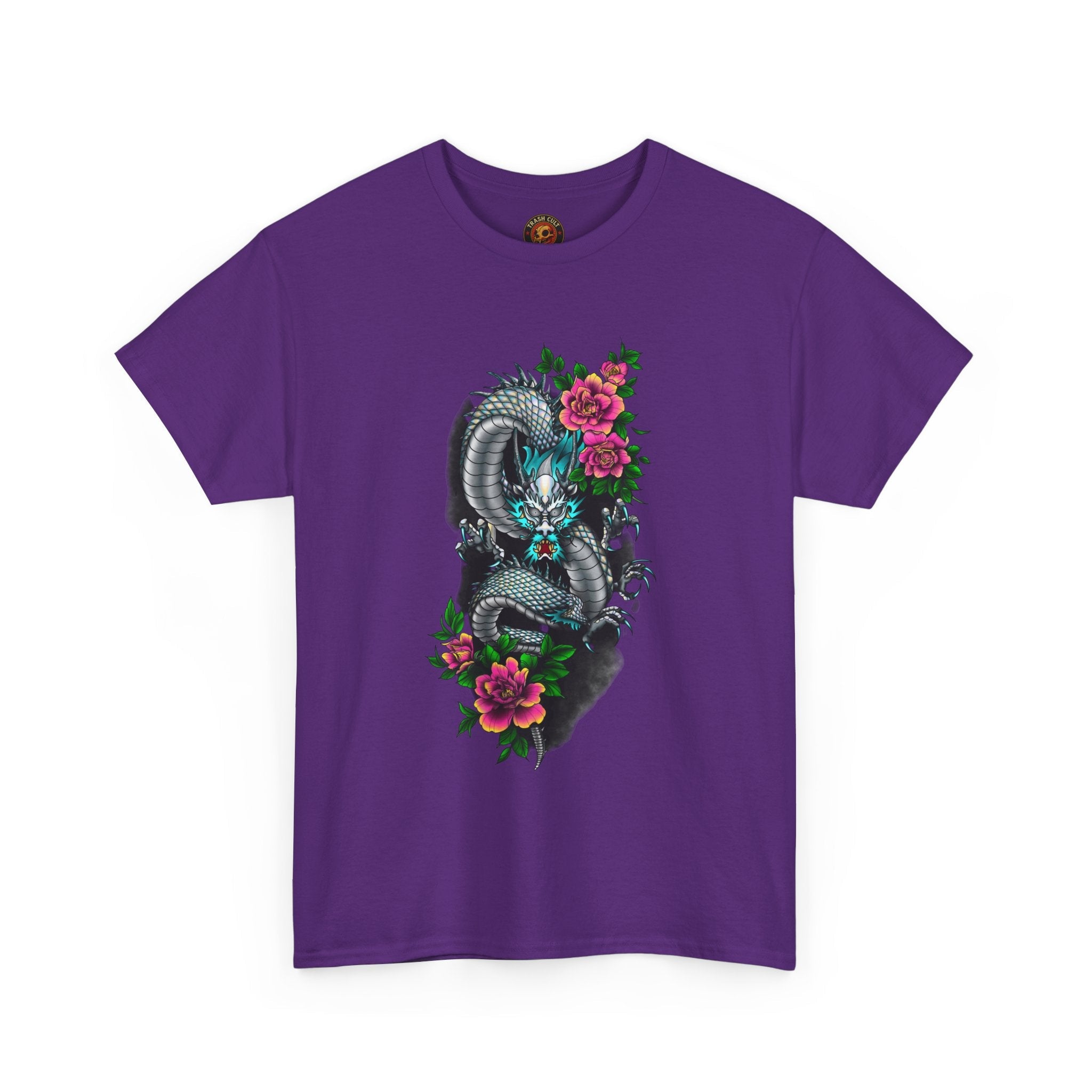 Mythic Dragon & Peonies Tattoo T-Shirt – Lara Davenport x Trash Cult Supply Co. Collab (Gildan 5000)