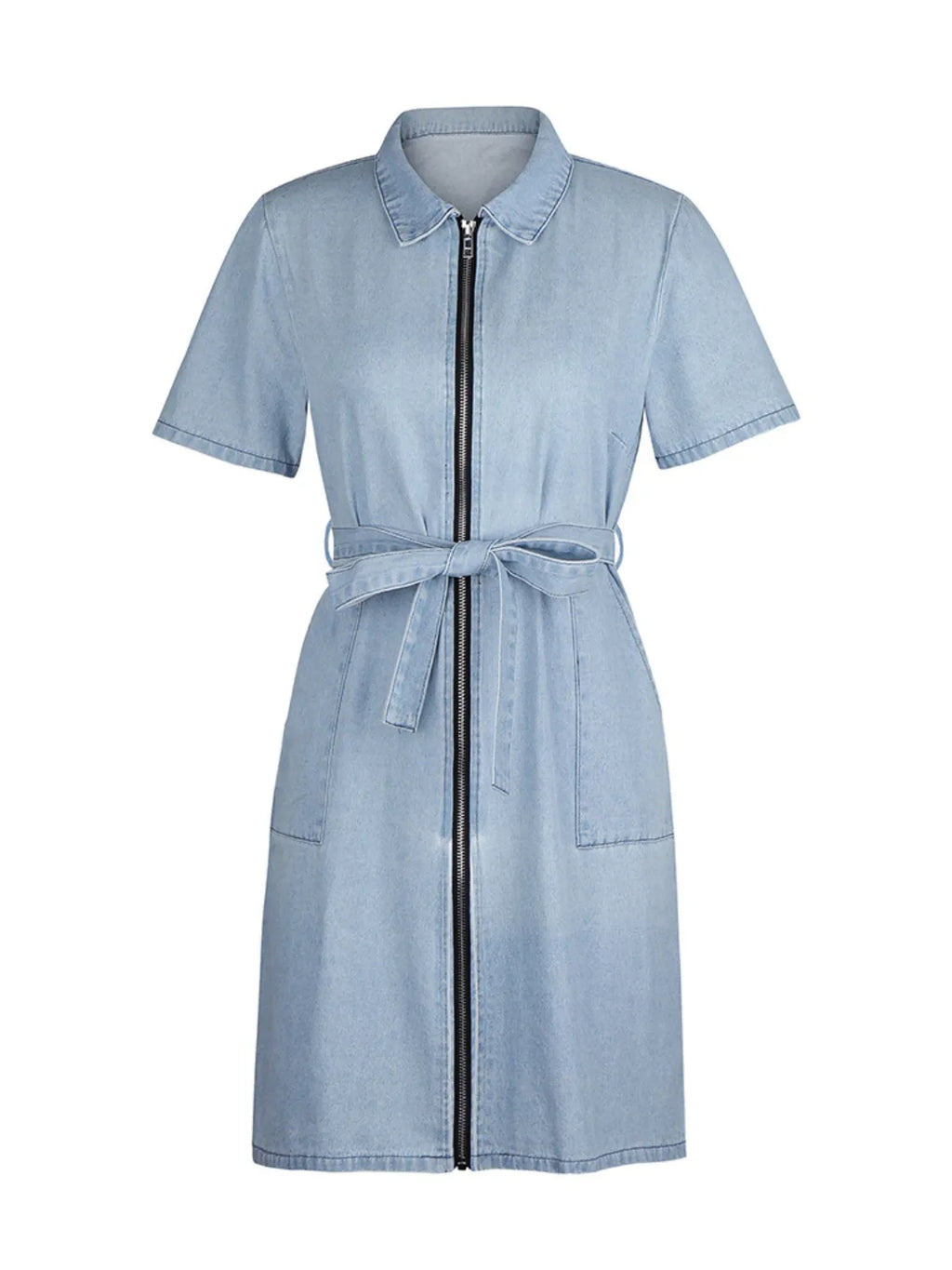 Full Size Zip Front Sleeve Denim Dress Plus Size