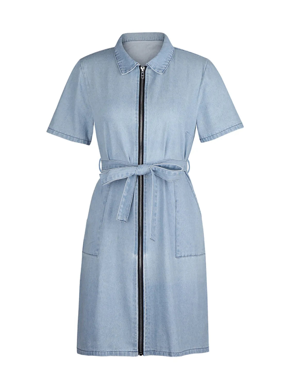 Full Size Zip Front Sleeve Denim Dress Plus Size