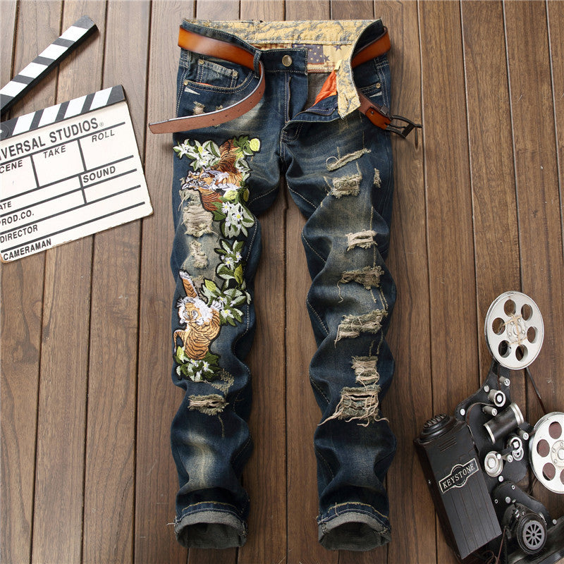 Ripped European And American Fashion Cool Trendy Straight Men's Pants
