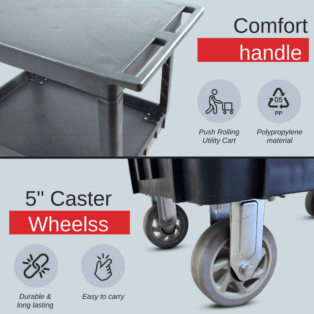 SC2500DP Heavy-Duty Utility Cart with Flat Top Shelf – 2-Tier Rolling Service Cart
