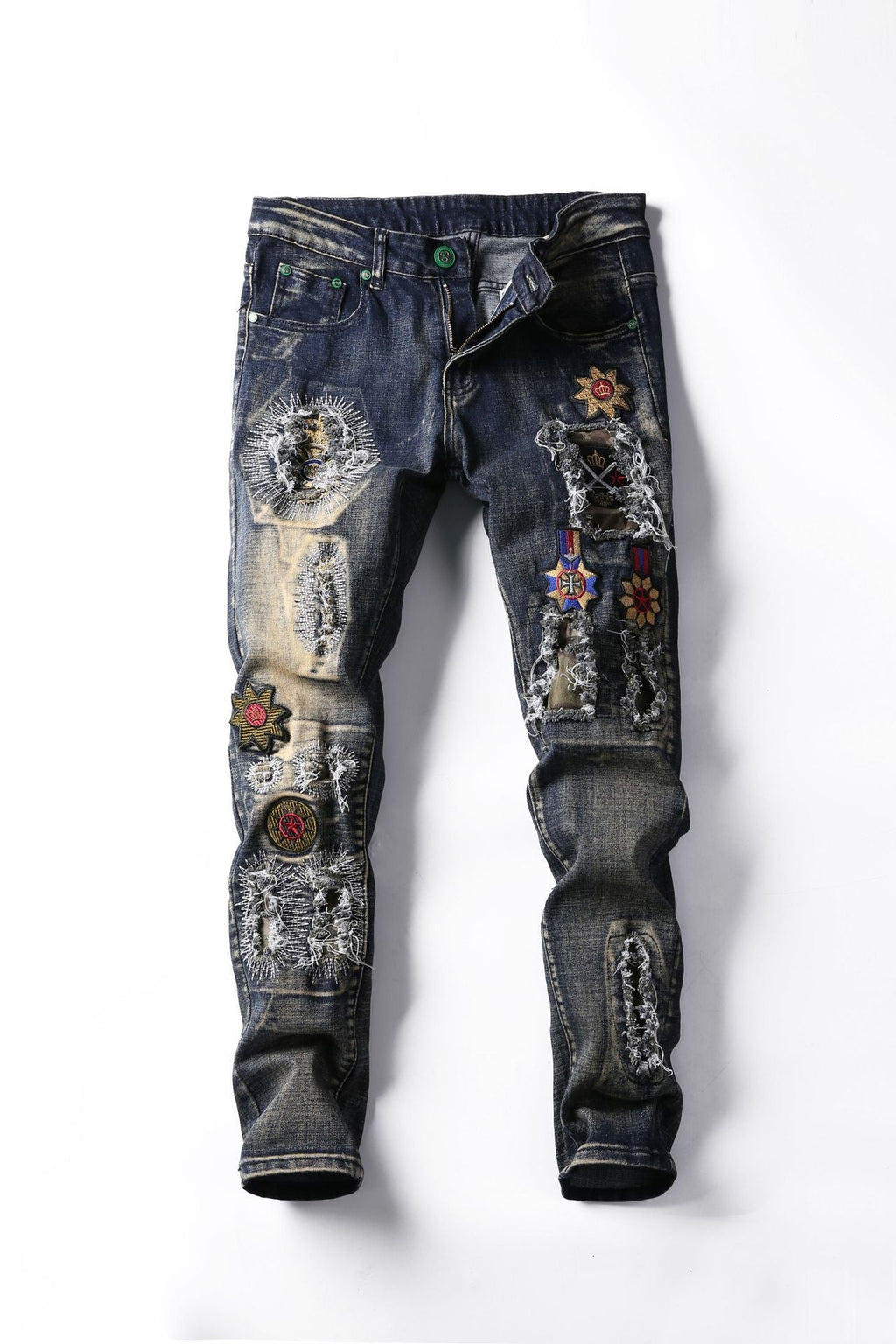 Fashion Retro Embroidery Ripped Pants