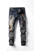 Fashion Retro Embroidery Ripped Pants