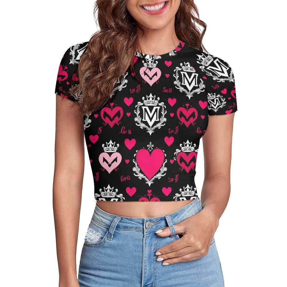 MUNSIEUR Valentine's Cropped Navel T-Shirt Women's - Romantic Gothic Streetwear