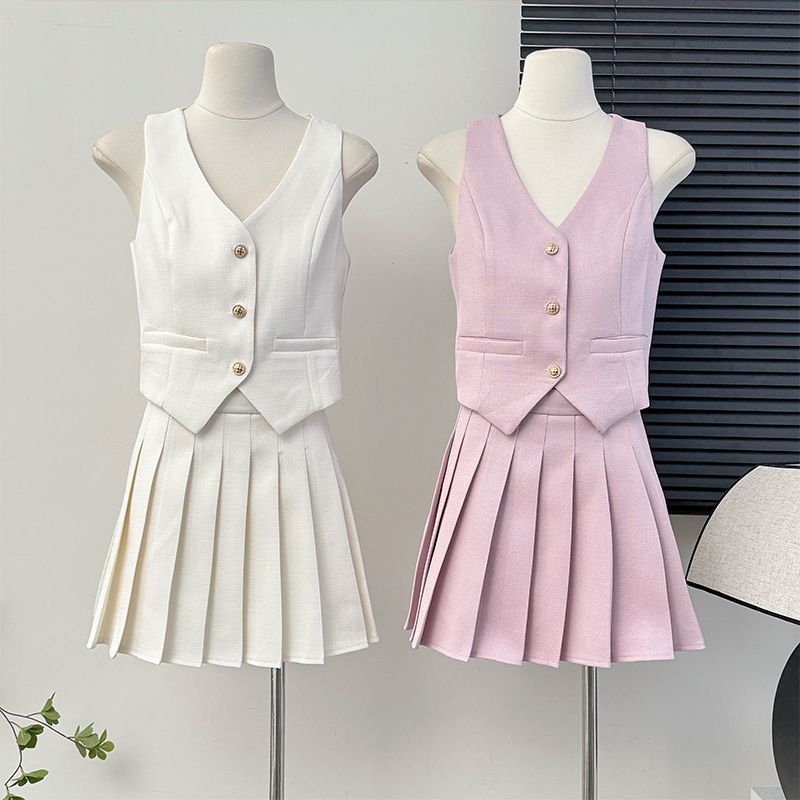 Women's Tennis Skirt Set + Blouse High Waist Pleated Two-piece