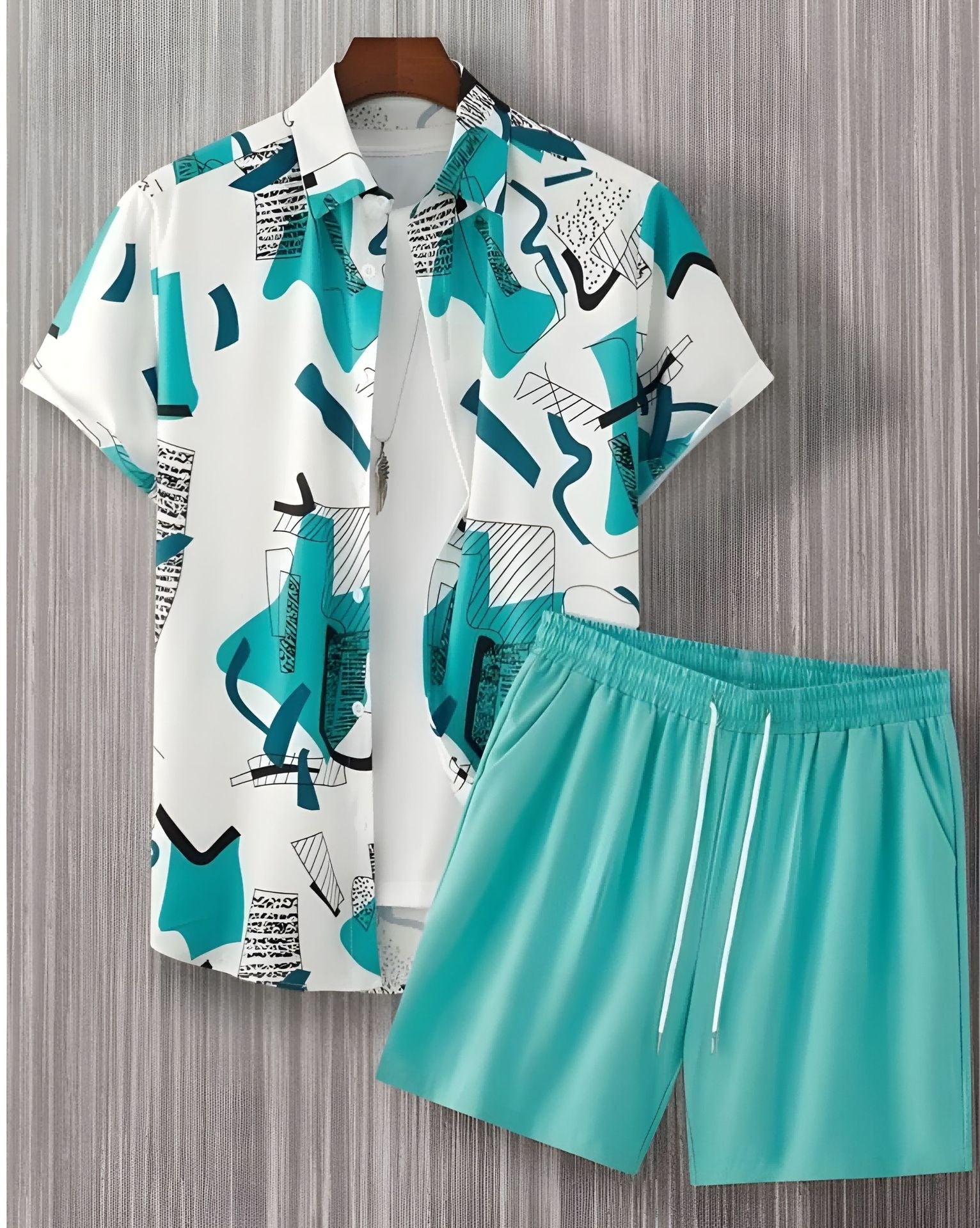 Black And White Striped Hawaiian Men's Shorts Sets