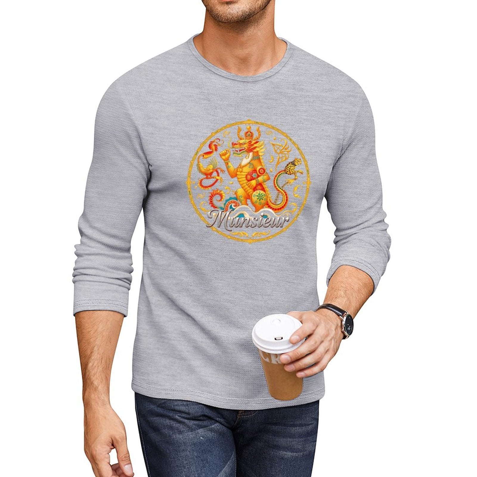 Munsieur Long Sleeve Tee for Men: Luxe Fabric, Tailored Fit