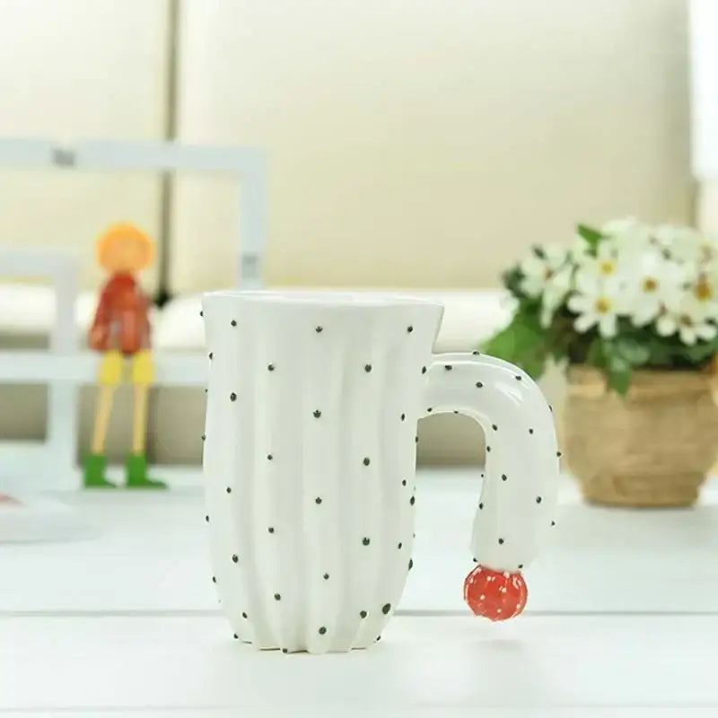 3d cactus style ceramic mug kitchen green & white polka dot cup