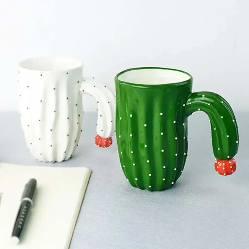3d cactus style ceramic mug kitchen green & white polka dot cup