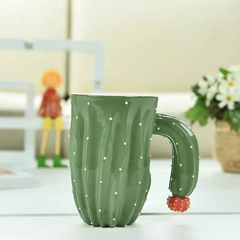3d cactus style ceramic mug kitchen green & white polka dot cup