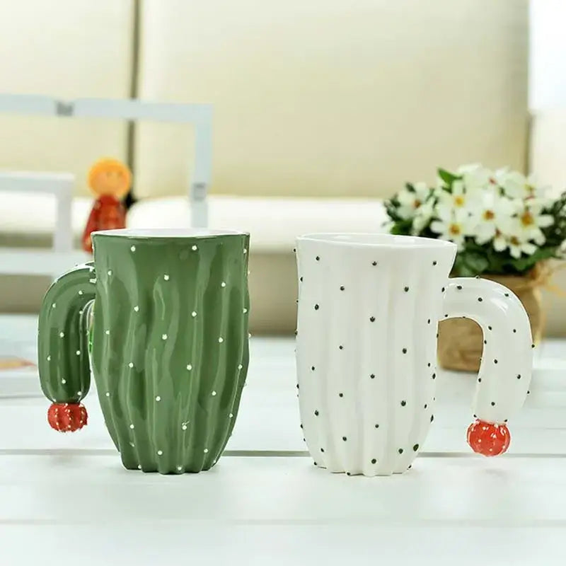 3d cactus style ceramic mug kitchen green & white polka dot cup