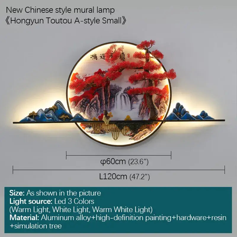 3d chinese pine landscape wall lamp living room warm backlit art