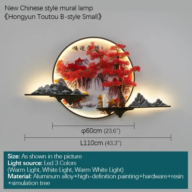 3d chinese pine landscape wall lamp living room warm backlit art