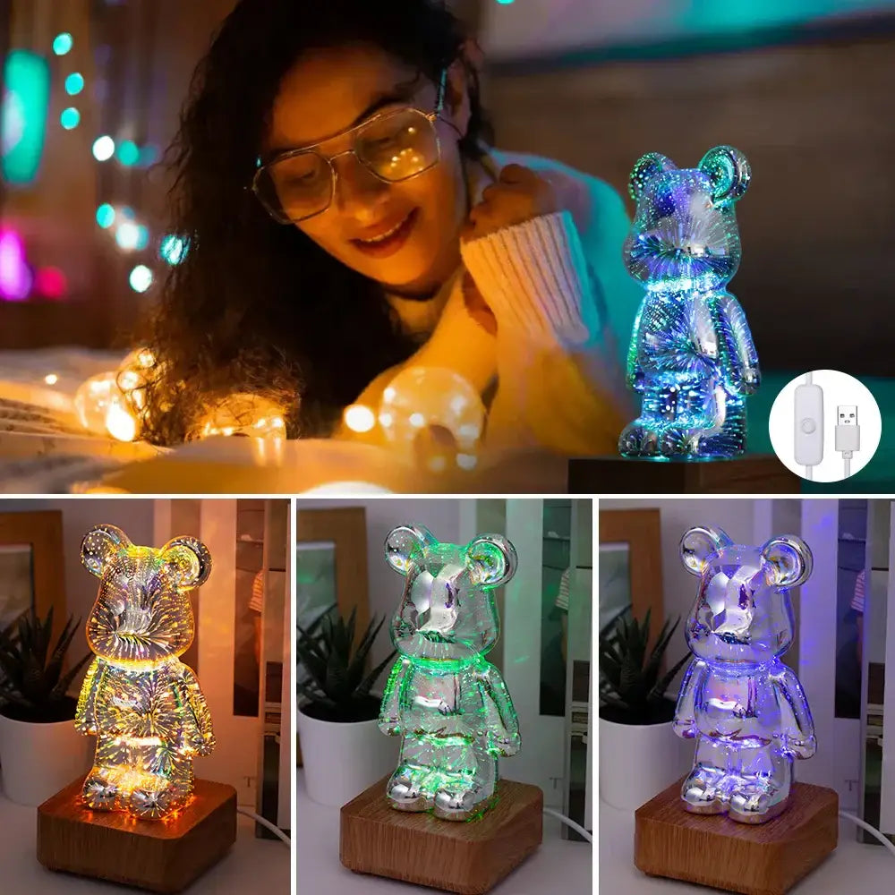 3d firework bear night light – bedroom color changing led lamp
