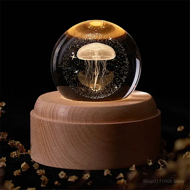 3d galaxy crystal ball night light bedroom wooden music box