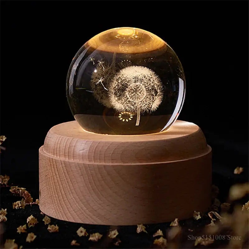 3d galaxy crystal ball night light bedroom wooden music box