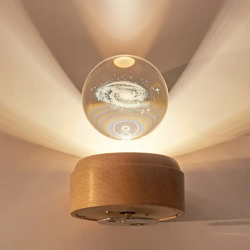 3d galaxy crystal ball night light bedroom wooden music box