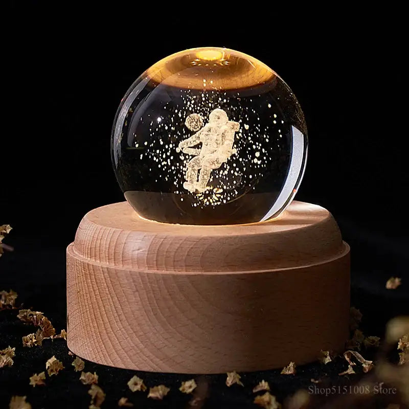 3d galaxy crystal ball night light bedroom wooden music box