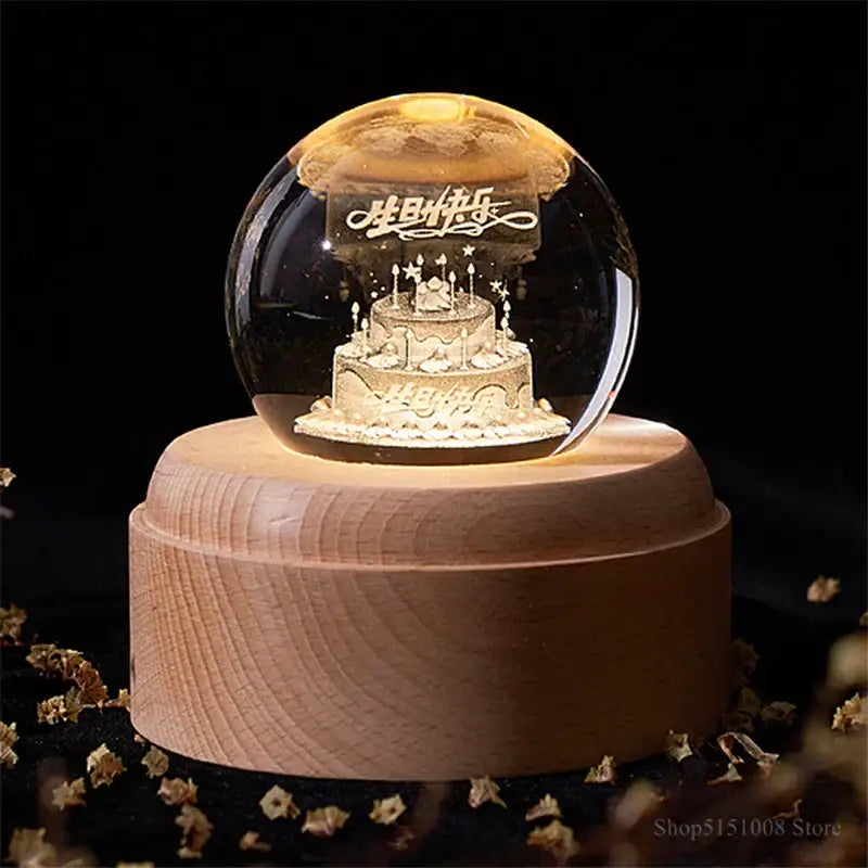 3d galaxy crystal ball night light bedroom wooden music box