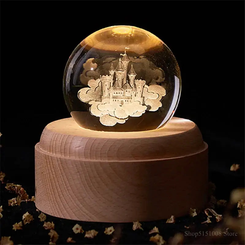 3d galaxy crystal ball night light bedroom wooden music box