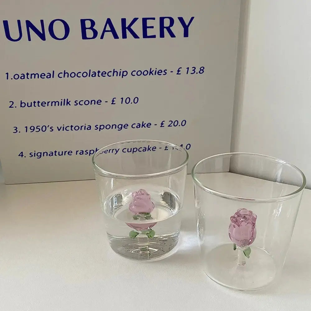 3d rose glass breakfast cup kitchen pink & green floral mug