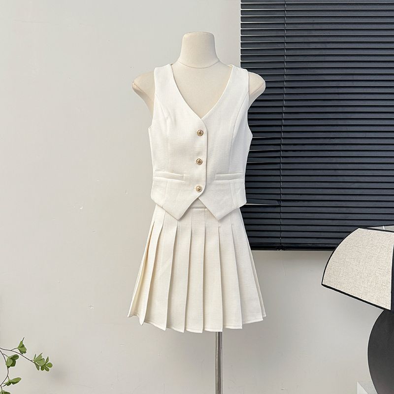 Women's Tennis Skirt Set + Blouse High Waist Pleated Two-piece