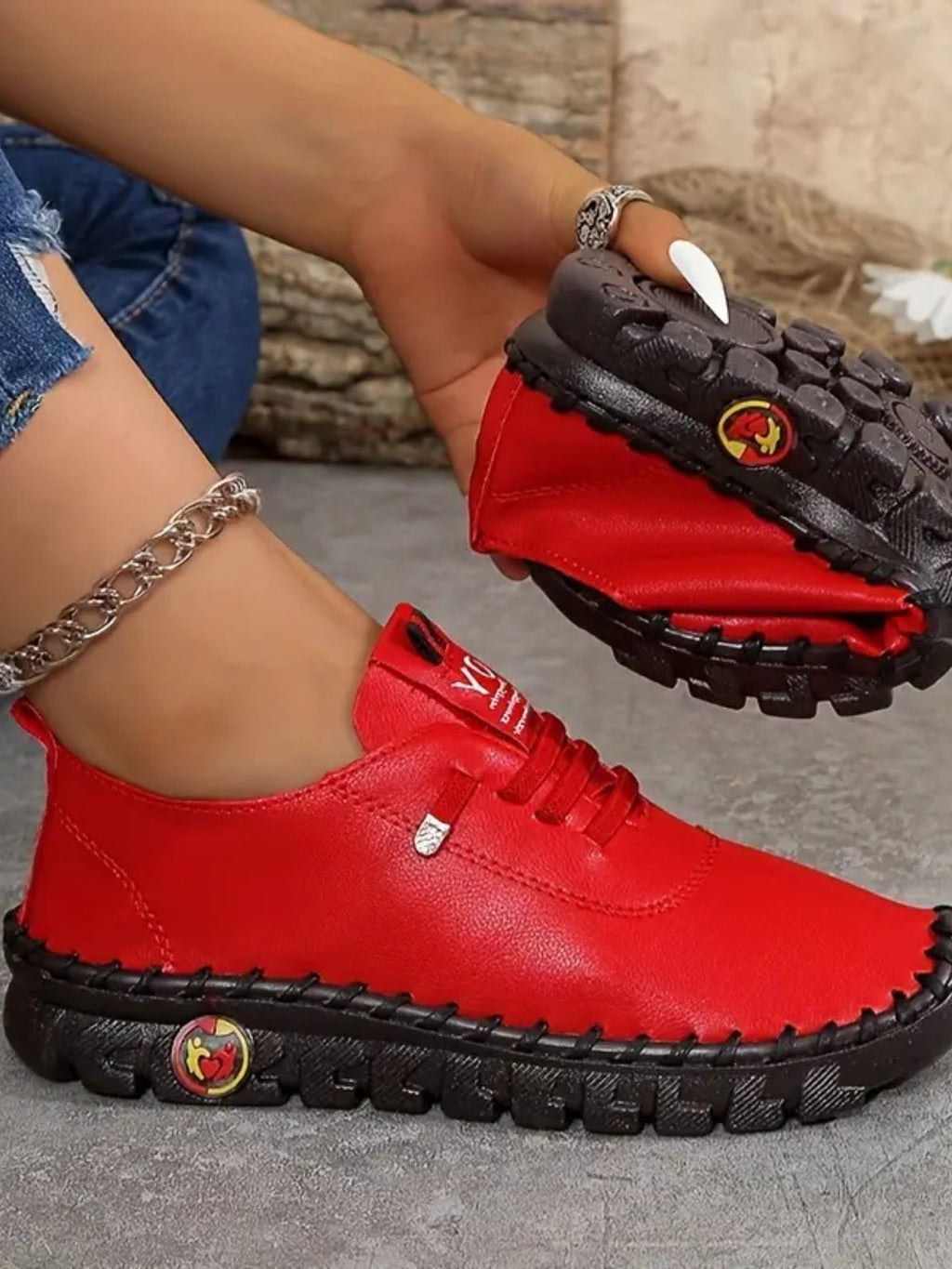 PU Leather Round Toe Sneakers