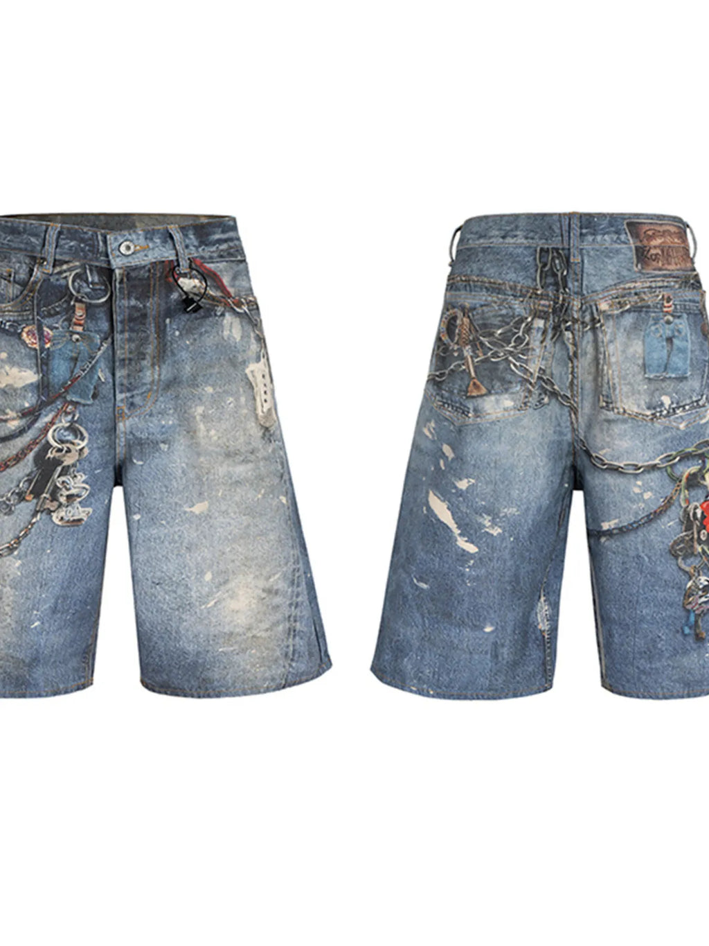 Men's Chain Print Denim Shorts